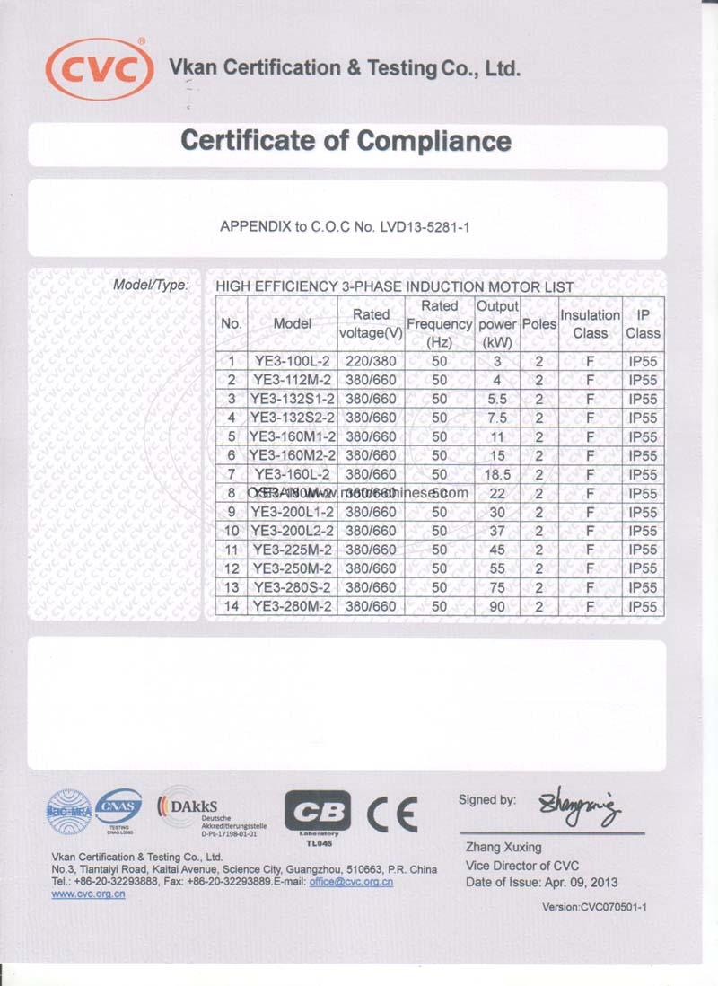 CE Certification of electric motor