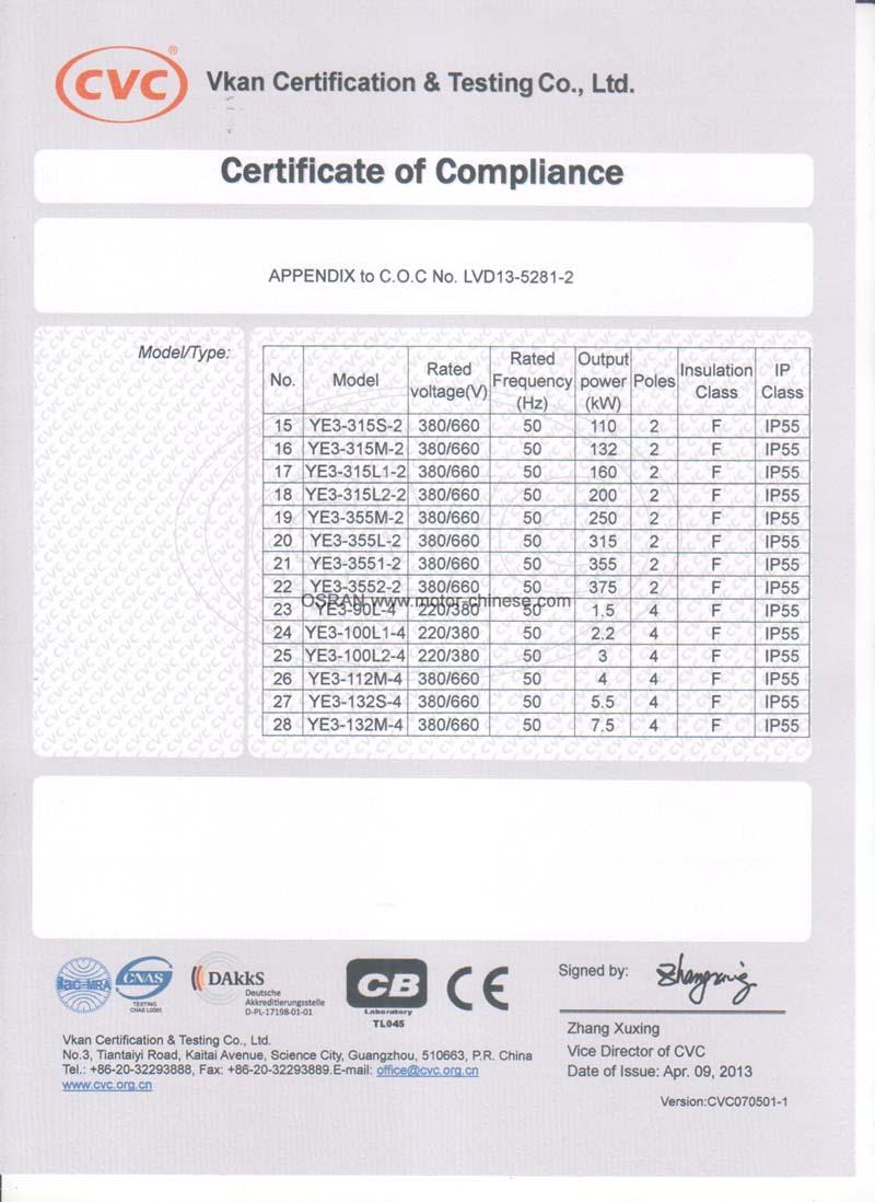 CE Certification of electric motor