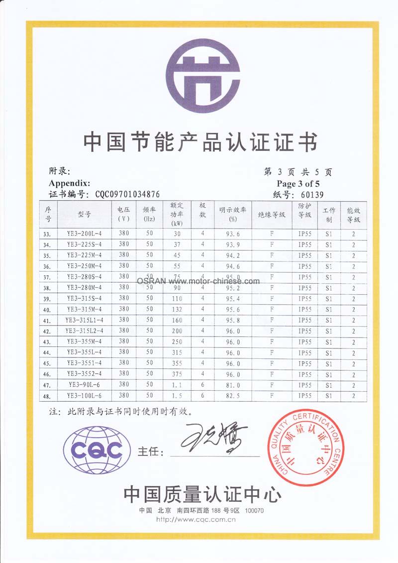 CQC Certificate of induction motor