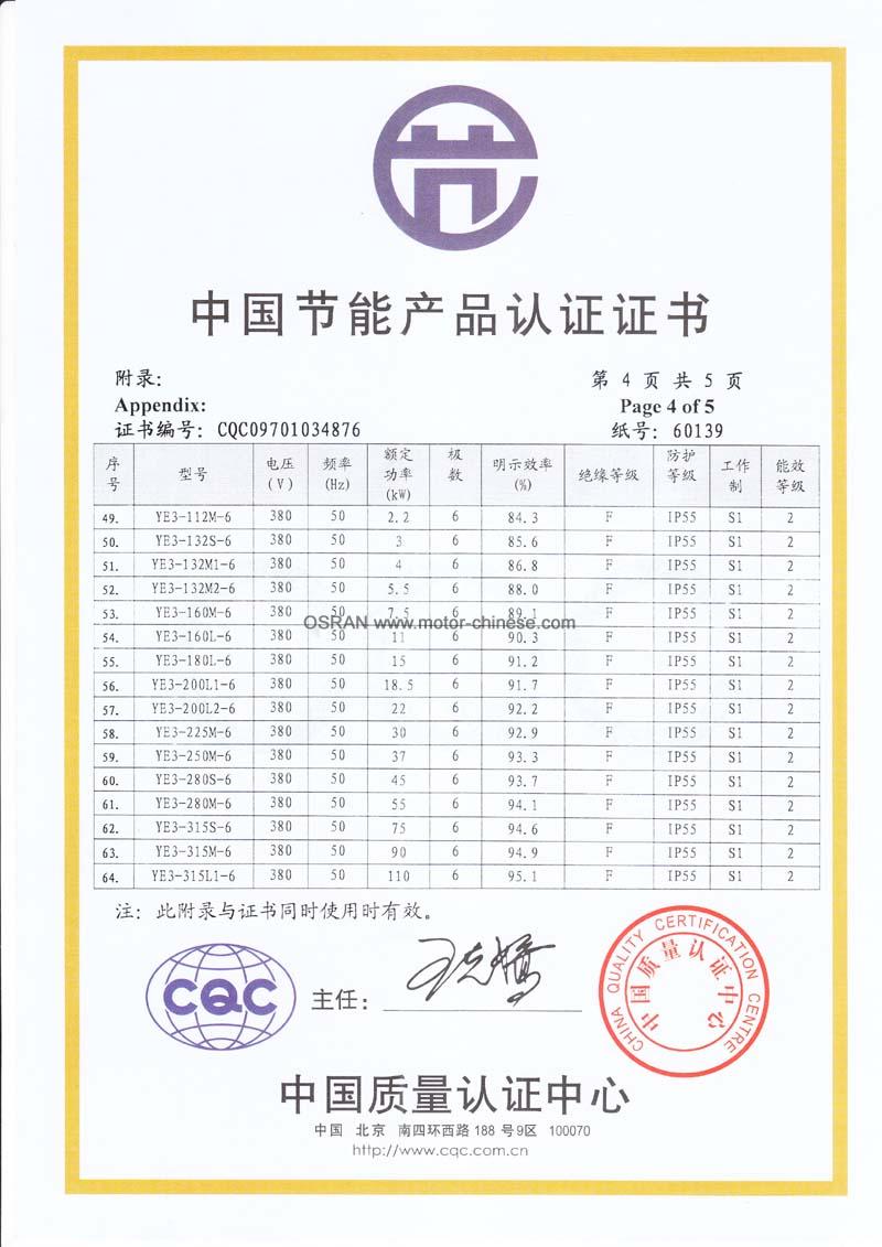 CQC Certificate of induction motor