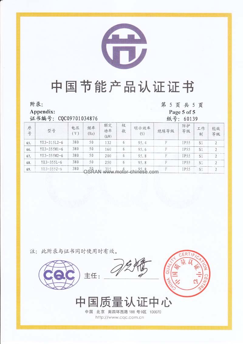CQC Certificate of induction motor