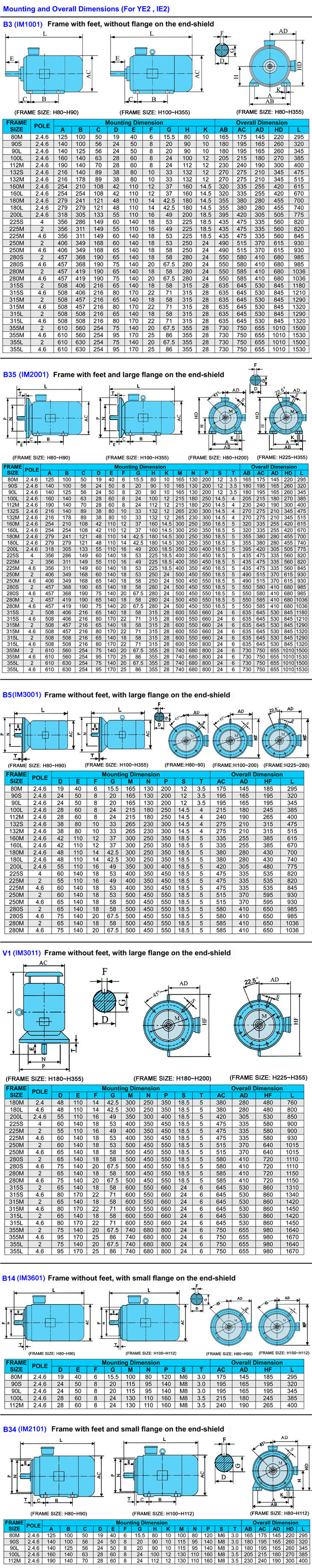 Mounting and overall dimension is about IE2-electric motor