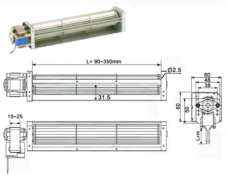 40 cross-flow-fans with single phase motor