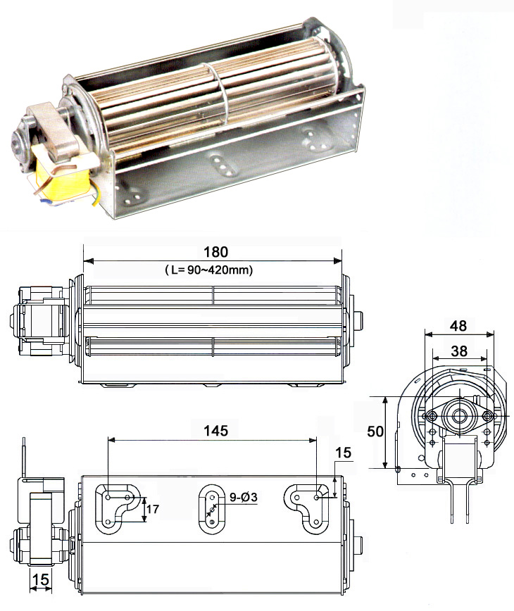 48 cross flow fan with single phase <a href=http://www.motor-chinese.com target='_blank'>ELECTRIC MOTOR</a>