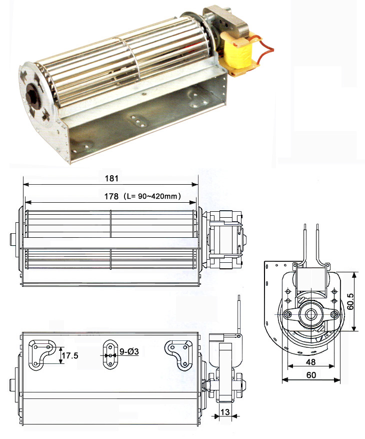 60 cross-flow-fan with <a href=http://www.motor-chinese.com target='_blank'>single phase motor</a>s