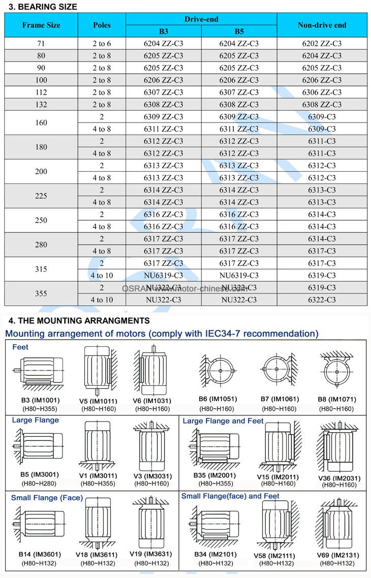 Bearing size and mounting parameter of GOST electric motor